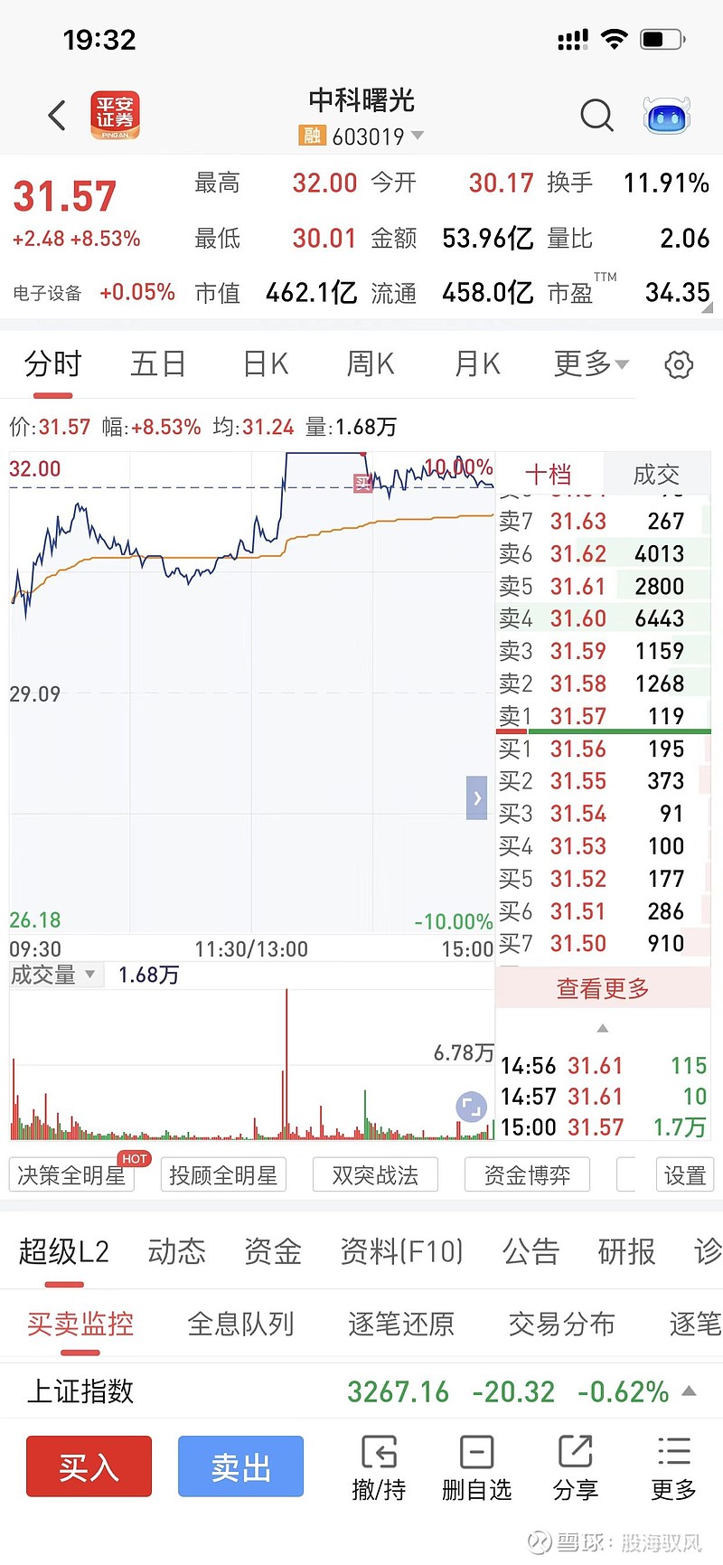 中科曙光复牌一字涨停